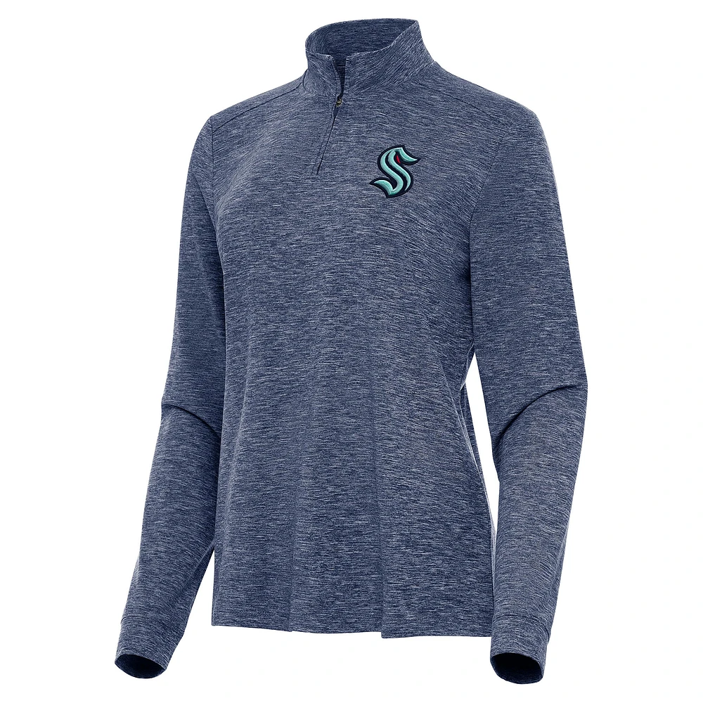 Women's Antigua Heather Navy Seattle Kraken Mentor Quarter-Zip Mock Long Sleeve Top