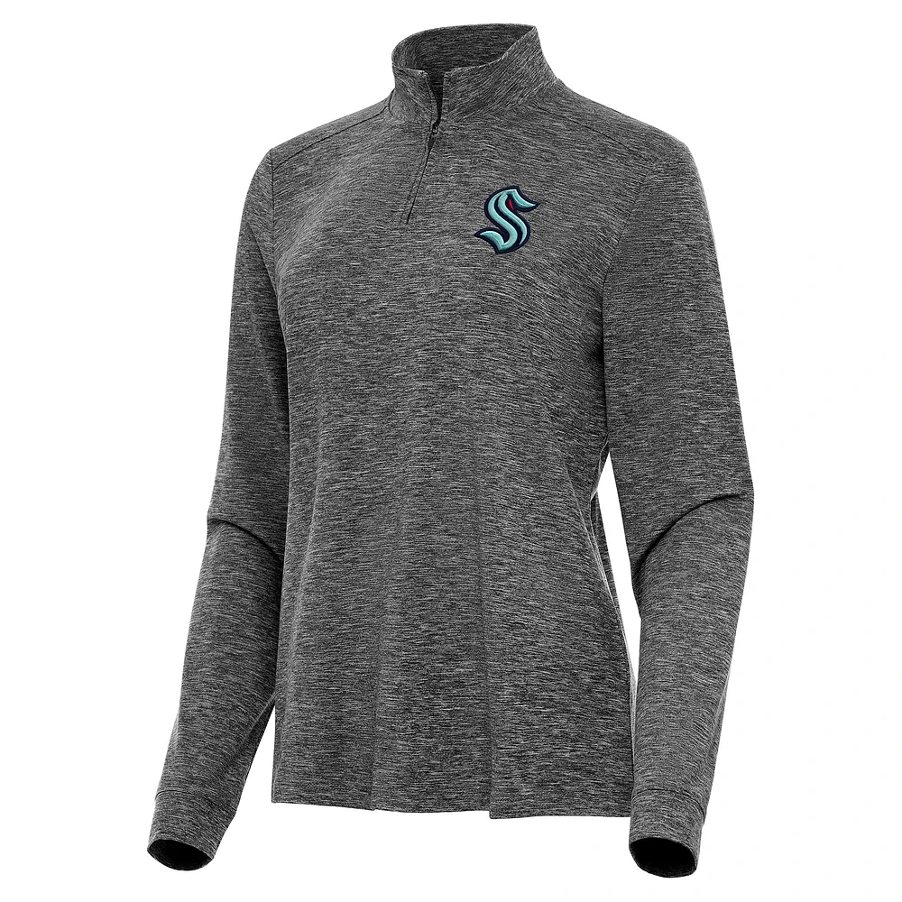 Women's Antigua Heather Black Seattle Kraken Mentor Quarter-Zip Mock Long Sleeve Top