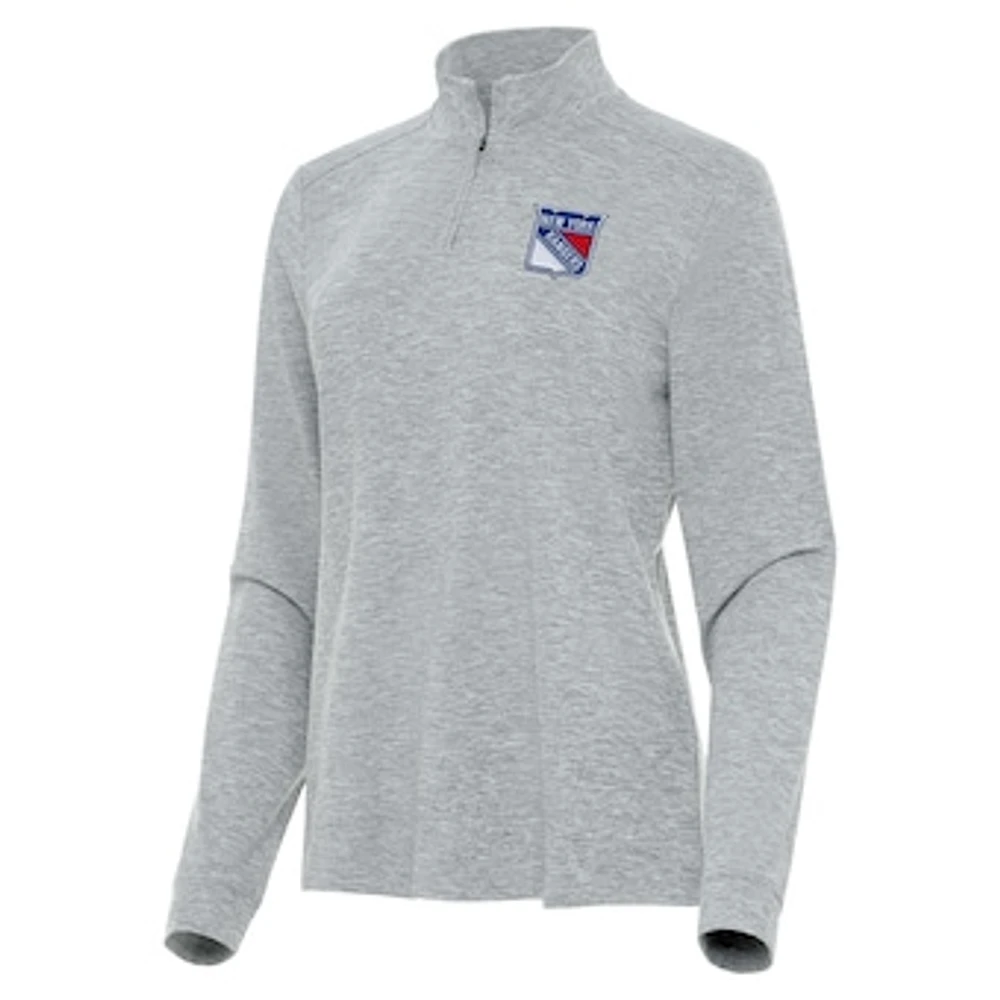 Women's Antigua Heather Gray New York Rangers Mentor Quarter-Zip Mock Long Sleeve Top