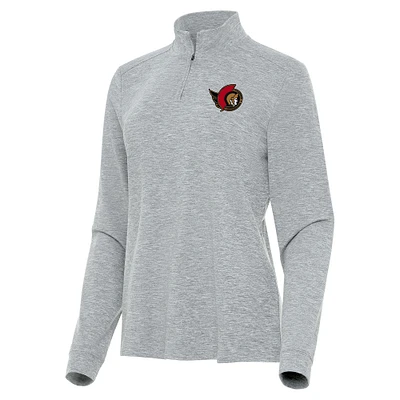 Women's Antigua Heather Gray Ottawa Senators Mentor Quarter-Zip Mock Long Sleeve Top