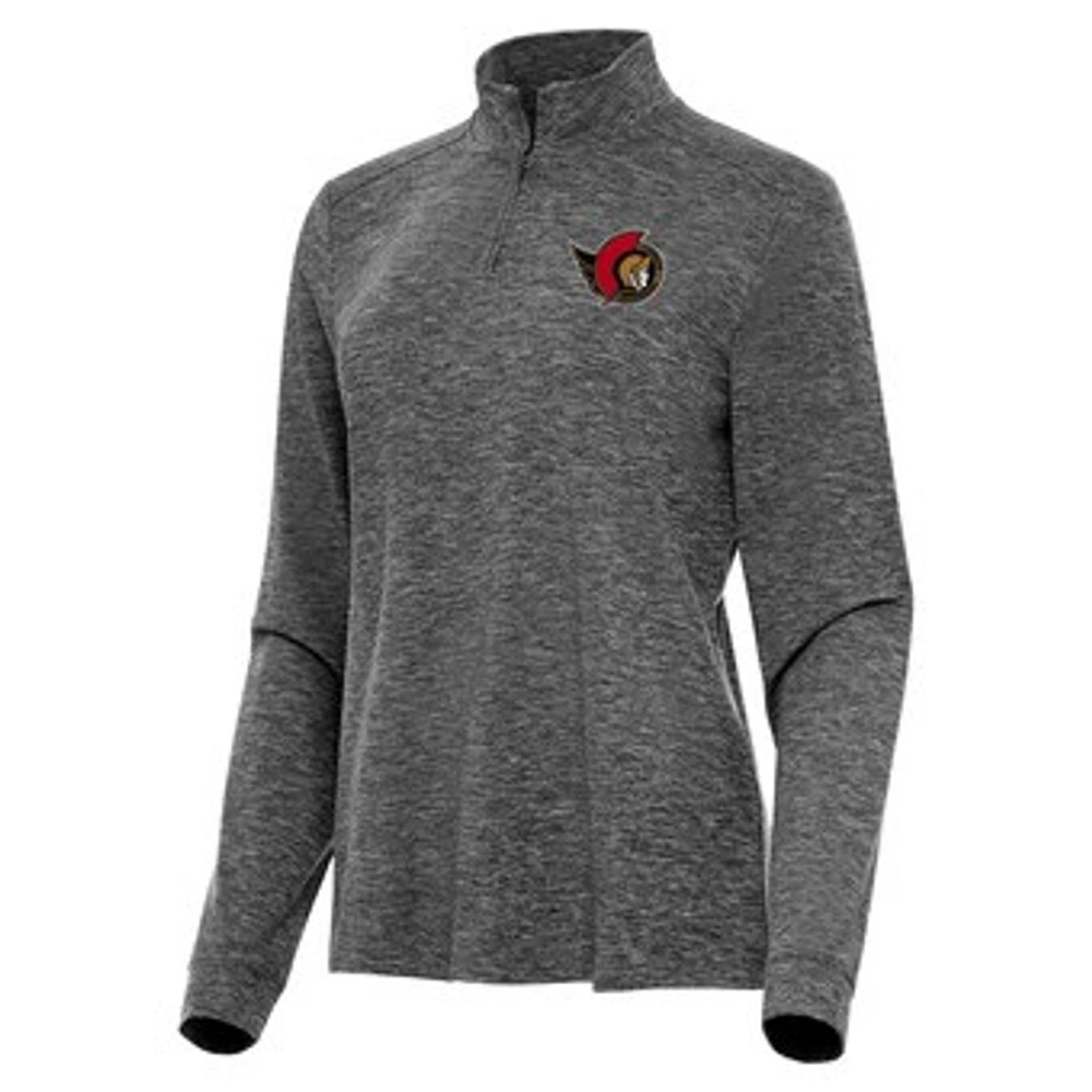 Women's Antigua Heather Black Ottawa Senators Mentor Quarter-Zip Mock Long Sleeve Top