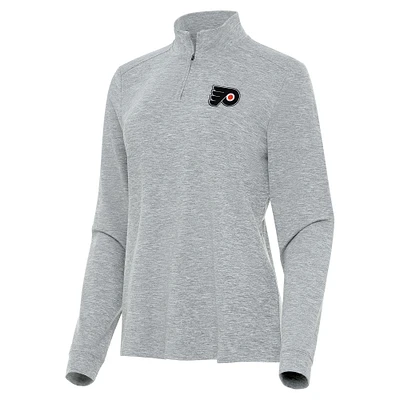 Women's Antigua Heather Gray Philadelphia Flyers Mentor Quarter-Zip Mock Long Sleeve Top