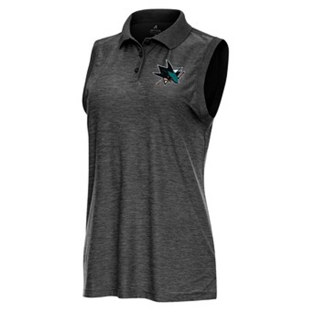 Women's Antigua Heather Black San Jose Sharks Recap Sleeveless Polo