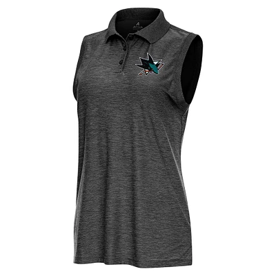 Women's Antigua Heather Black San Jose Sharks Recap Sleeveless Polo
