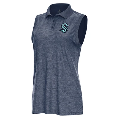 Women's Antigua Heather Navy Seattle Kraken Recap Sleeveless Polo