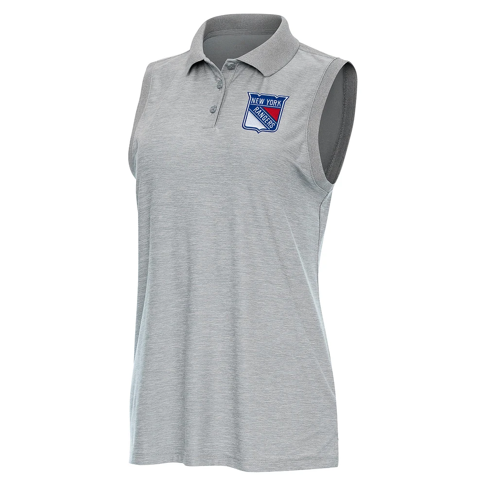 Women's Antigua Heather Gray New York Rangers Recap Sleeveless Polo