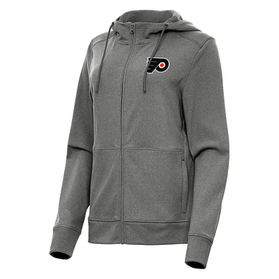 Women's Antigua Heather Black Philadelphia Flyers Seeker Full-Zip Hoodie