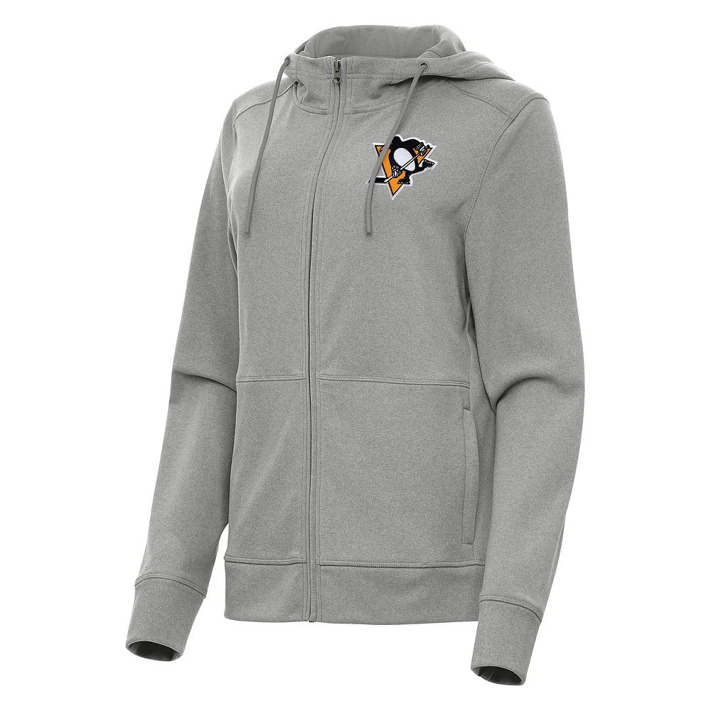 Women's Antigua Heather Gray Pittsburgh Penguins Seeker Full-Zip Hoodie