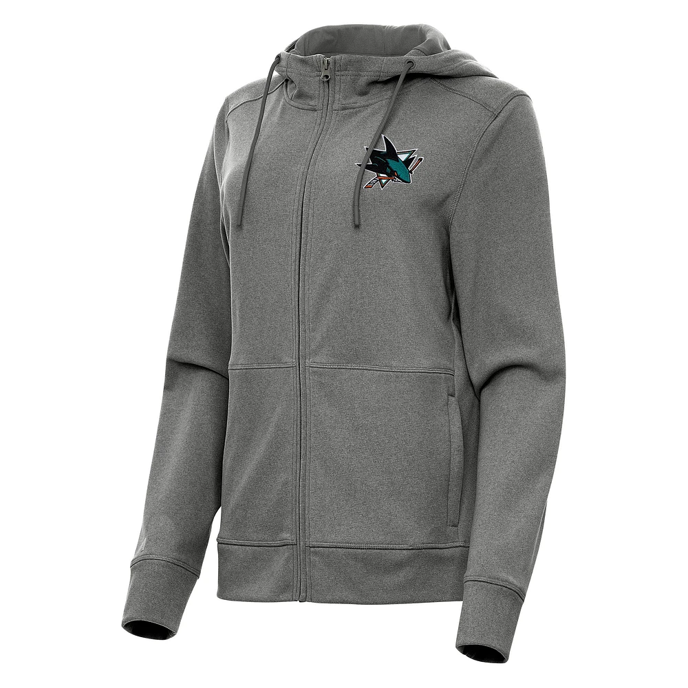 Women's Antigua Heather Black San Jose Sharks Seeker Full-Zip Hoodie
