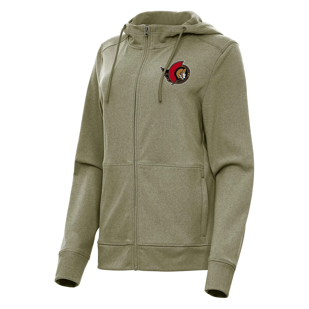Women's Antigua Olive Ottawa Senators Seeker Full-Zip Hoodie