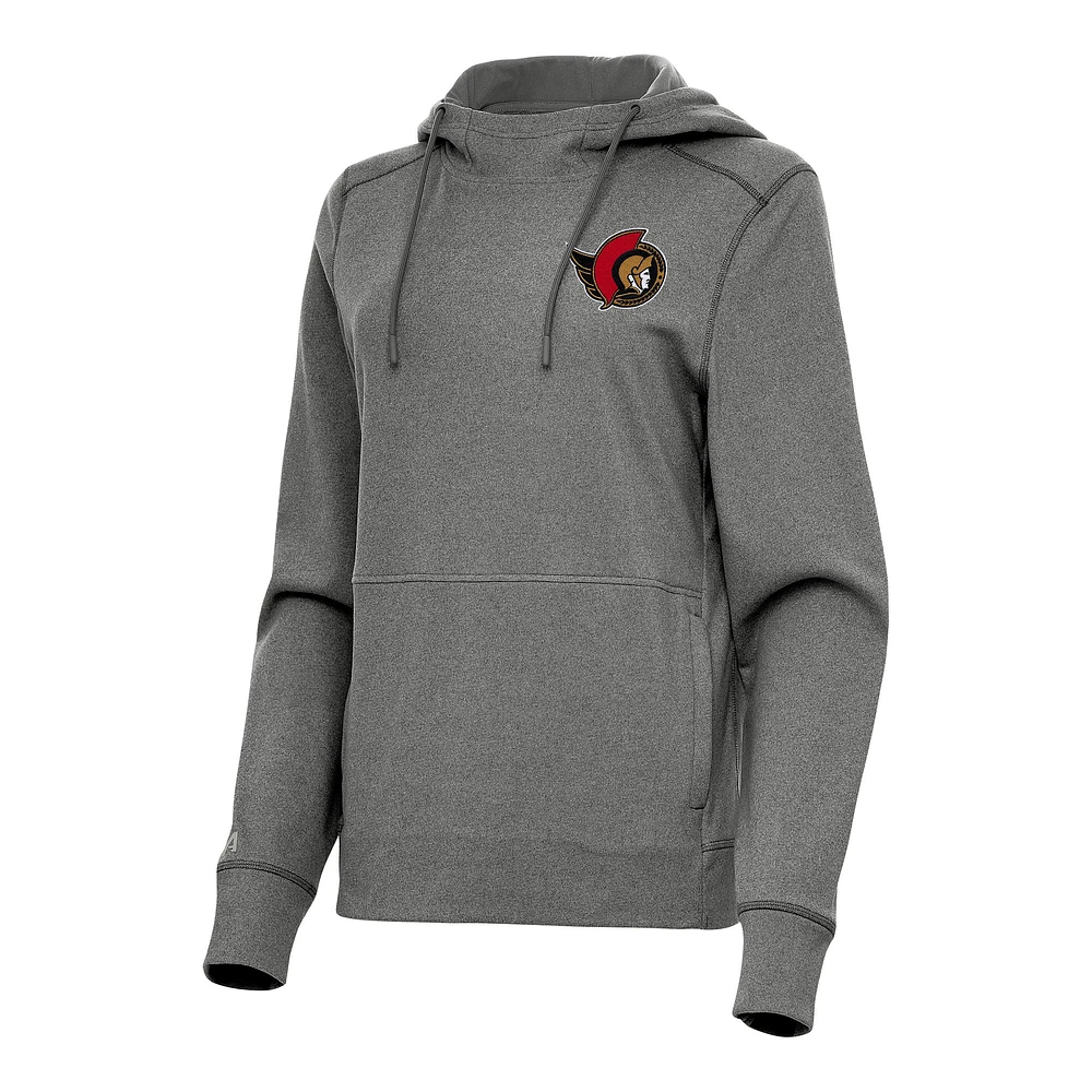 Women's Antigua Heather Black Ottawa Senators Justice Pullover Hoodie