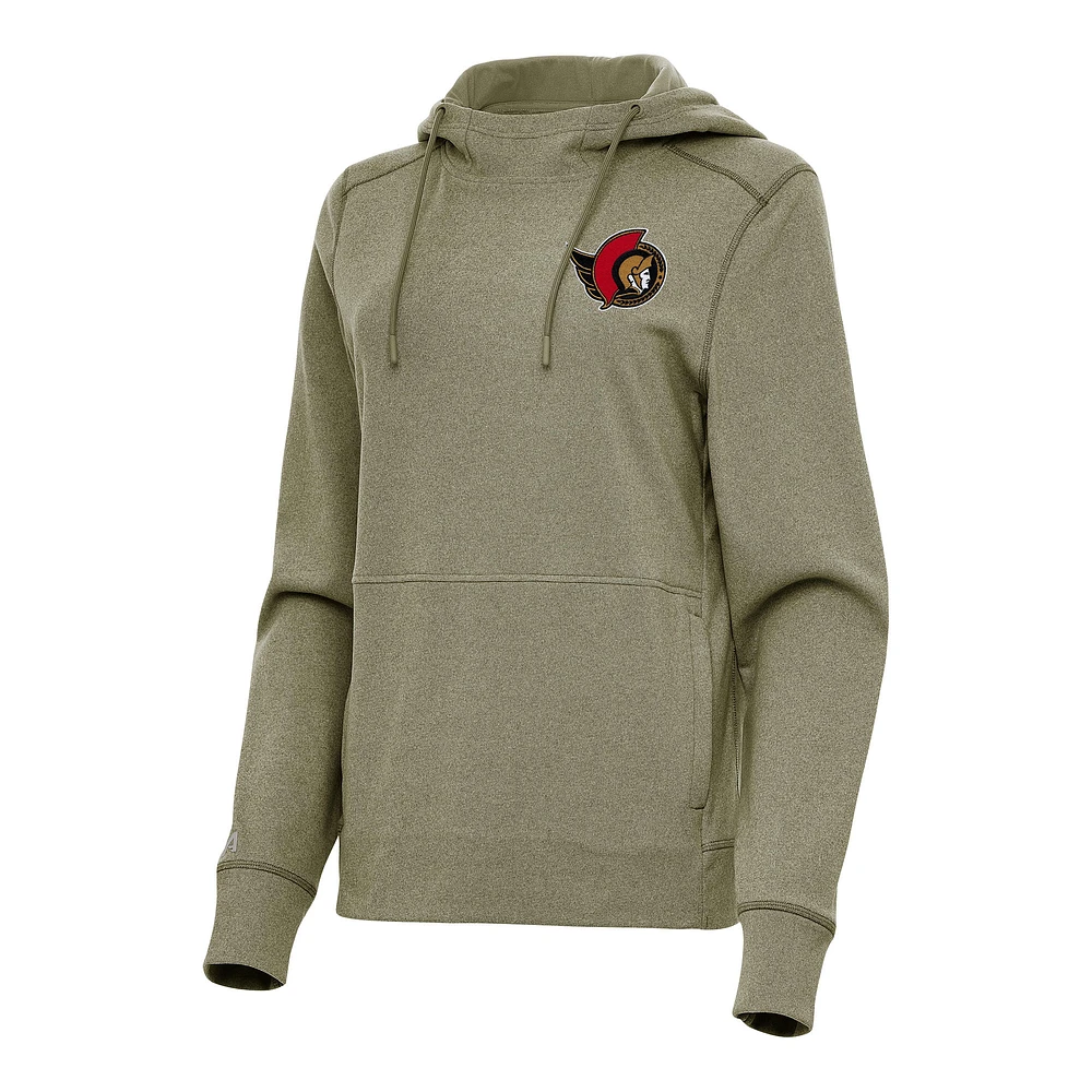 Women's Antigua Olive Ottawa Senators Justice Pullover Hoodie