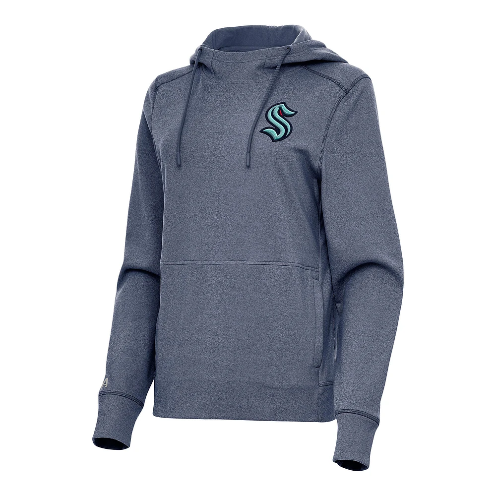 Women's Antigua Heather Navy Seattle Kraken Justice Pullover Hoodie