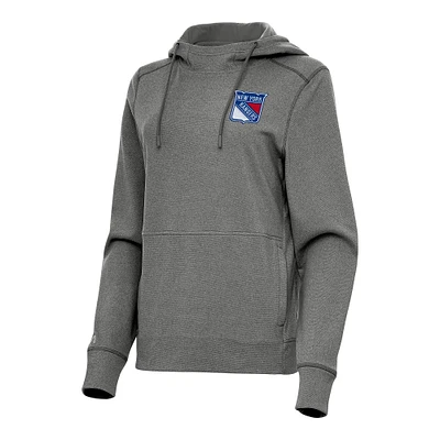 Women's Antigua Heather Black New York Rangers Justice Pullover Hoodie