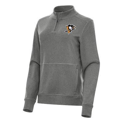 Women's Antigua Heather Black Pittsburgh Penguins Crush Quarter-Zip Fleece Sweatshirt