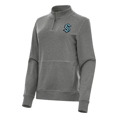 Women's Antigua Heather Black Seattle Kraken Crush Quarter-Zip Fleece Sweatshirt