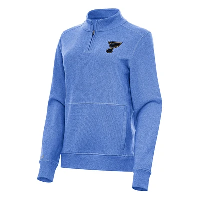 Women's Antigua Heather Royal St. Louis Blues Crush Quarter-Zip Fleece Sweatshirt