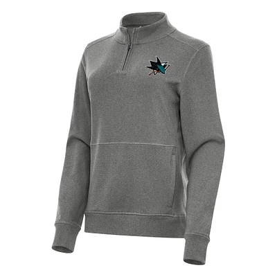 Women's Antigua Heather Black San Jose Sharks Crush Quarter-Zip Fleece Sweatshirt