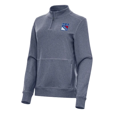 Women's Antigua Heather Navy New York Rangers Crush Quarter-Zip Fleece Sweatshirt