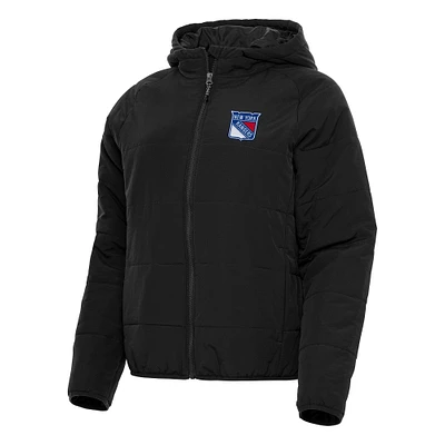 Women's Antigua Black New York Rangers Universe Full-Zip Puffer Jacket