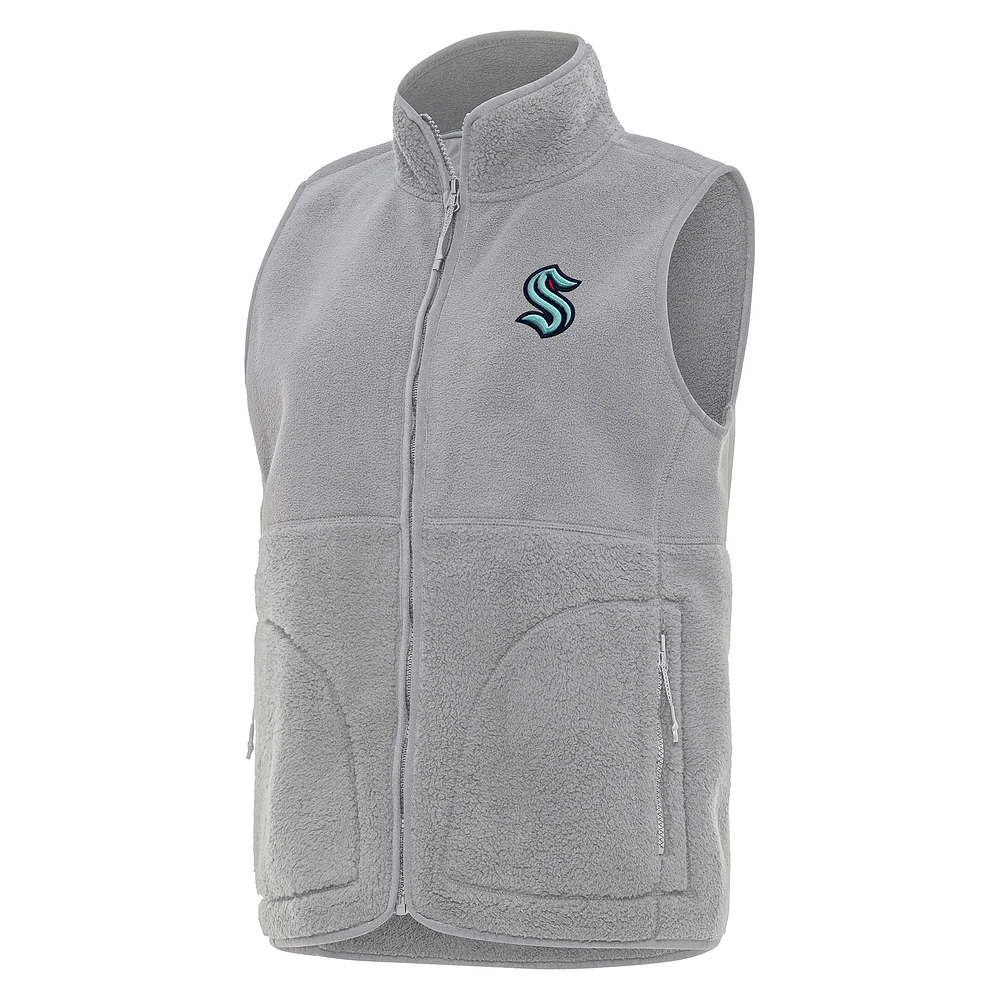 Women's Antigua Gray Seattle Kraken Nostalgic Full-Zip Vest
