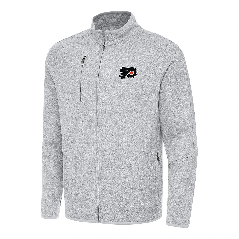 Men's Antigua Heather Gray Philadelphia Flyers Hold-Up Full-Zip Tri-Blend Jacket
