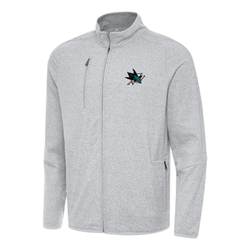 Men's Antigua Heather Gray San Jose Sharks Hold-Up Full-Zip Tri-Blend Jacket