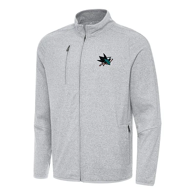 Men's Antigua Heather Gray San Jose Sharks Hold-Up Full-Zip Tri-Blend Jacket