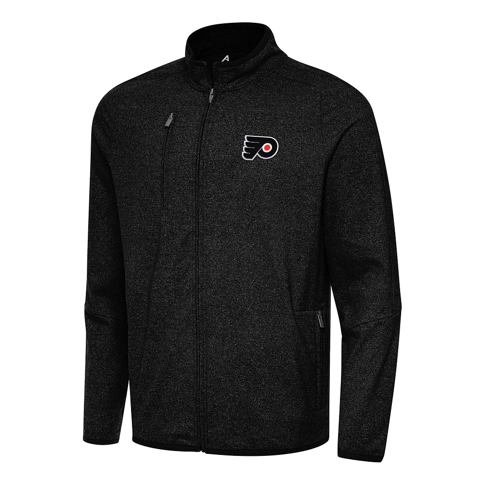Men's Antigua Heather Black Philadelphia Flyers Hold-Up Full-Zip Tri-Blend Jacket