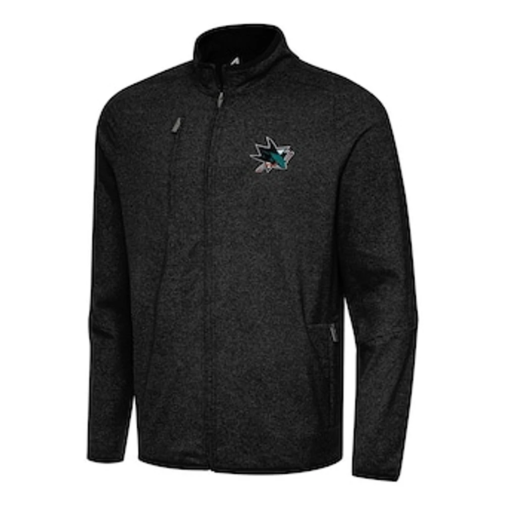 Men's Antigua Heather Black San Jose Sharks Hold-Up Full-Zip Tri-Blend Jacket