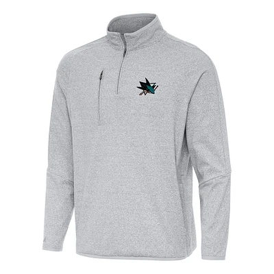 Men's Antigua Heather Gray San Jose Sharks Certain Quarter-Zip Tri-Blend Sweatshirt