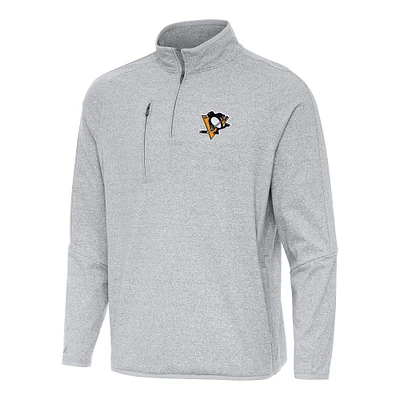 Men's Antigua Heather Gray Pittsburgh Penguins Certain Quarter-Zip Tri-Blend Sweatshirt