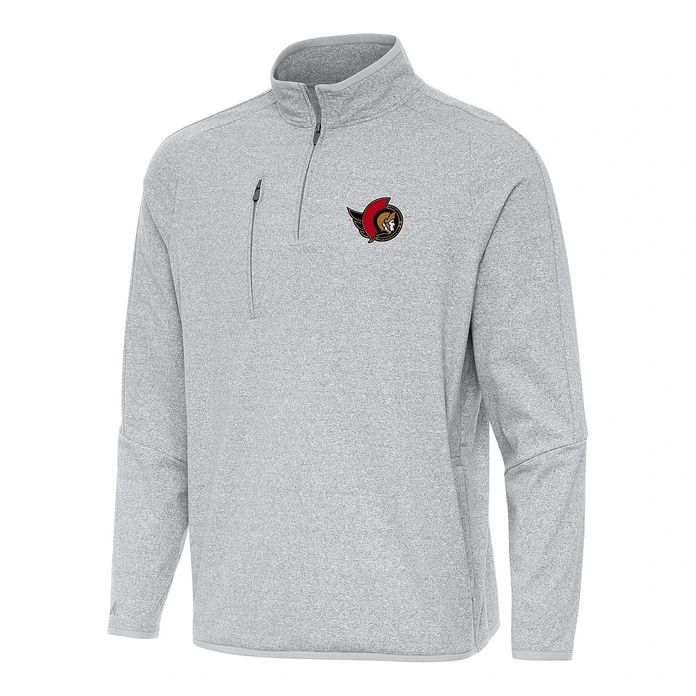 Men's Antigua Heather Gray Ottawa Senators Certain Quarter-Zip Tri-Blend Sweatshirt