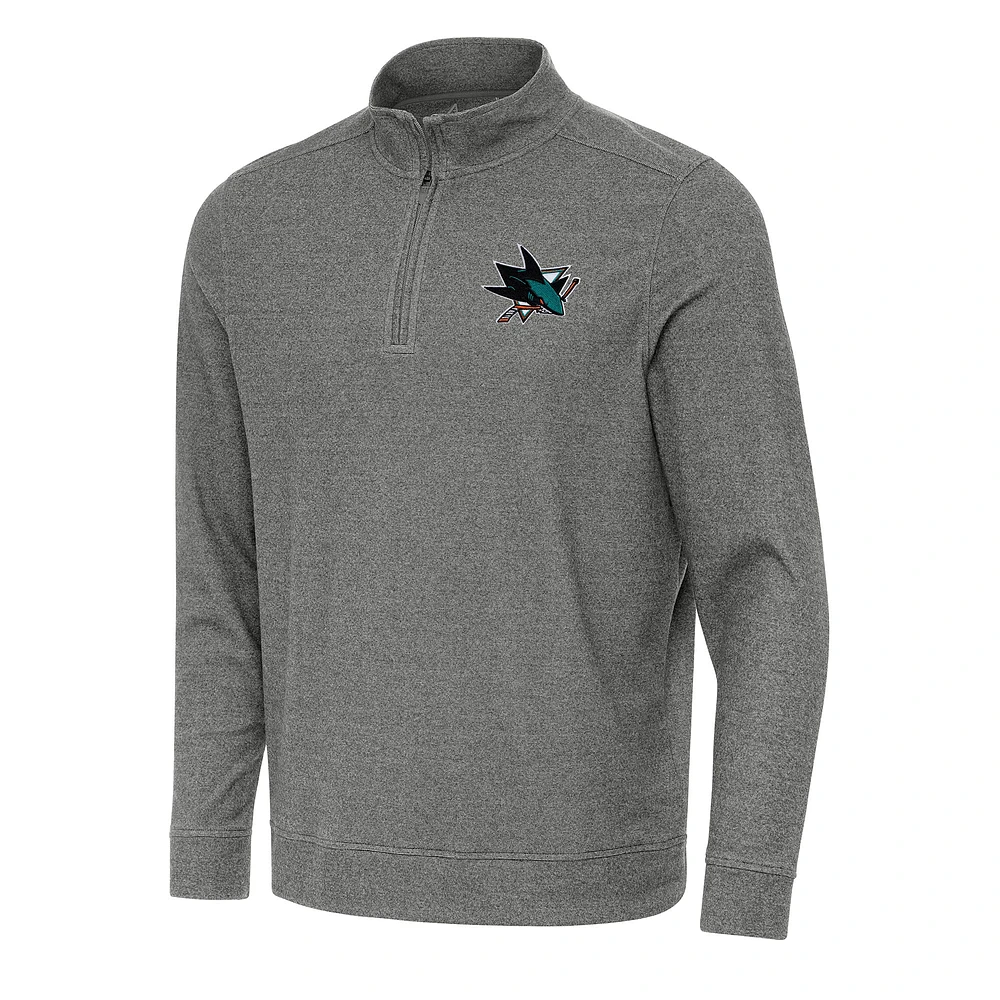 Men's Antigua Heather Black San Jose Sharks Subtle Quarter-Zip Sweatshirt
