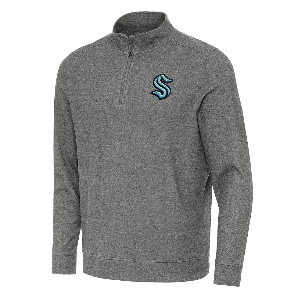 Men's Antigua Heather Black Seattle Kraken Subtle Quarter-Zip Sweatshirt