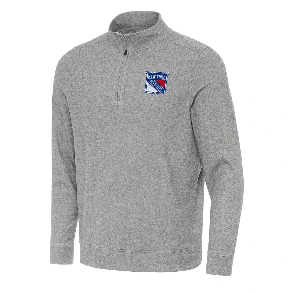 Men's Antigua Heather Gray New York Rangers Subtle Quarter-Zip Sweatshirt