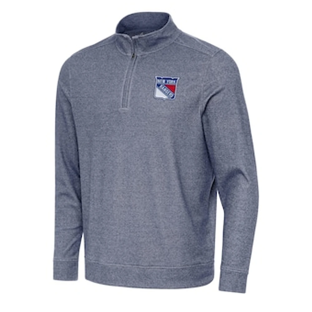 Men's Antigua Heather Navy New York Rangers Subtle Quarter-Zip Sweatshirt