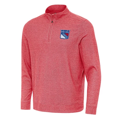 Men's Antigua Heather Red New York Rangers Subtle Quarter-Zip Sweatshirt