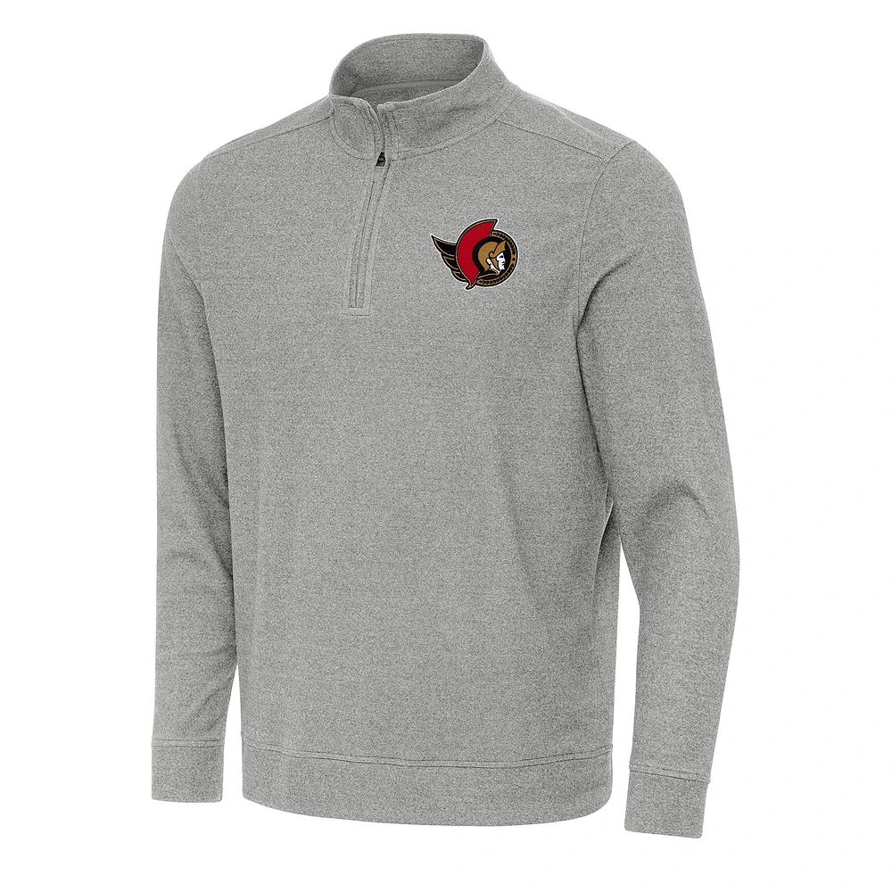 Men's Antigua Heather Gray Ottawa Senators Subtle Quarter-Zip Sweatshirt