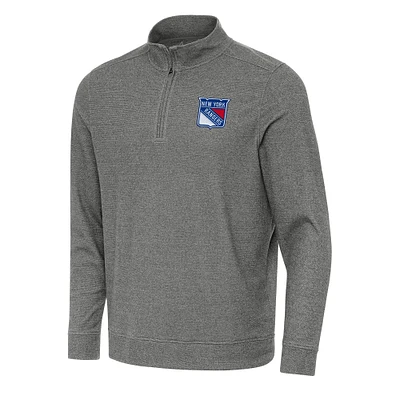 Men's Antigua Heather Black New York Rangers Subtle Quarter-Zip Sweatshirt
