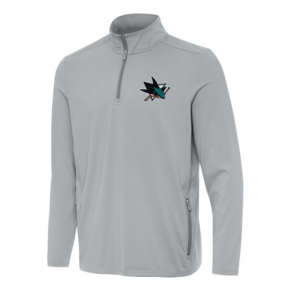 Men's Antigua Gray San Jose Sharks Perilous Quarter-Zip Sweatshirt