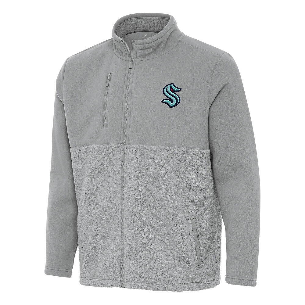 Men's Antigua Gray Seattle Kraken Daily Fused Full-Zip Jacket