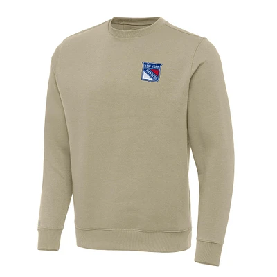 Men's Antigua Khaki New York Rangers Victory Crewneck Pullover Sweatshirt