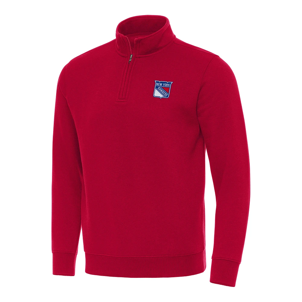 Men's Antigua Red New York Rangers Victory Quarter-Zip Mock Sweatshirt