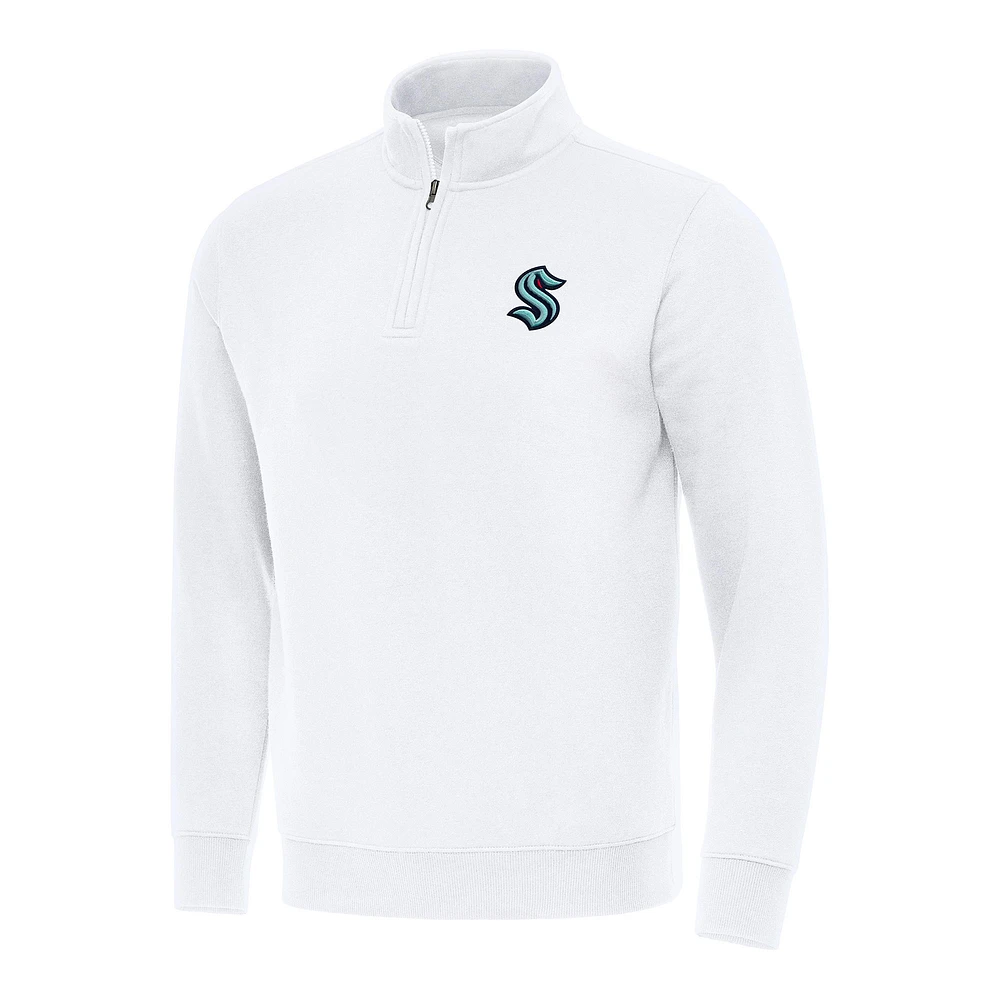 Men's Antigua White Seattle Kraken Victory Quarter-Zip Mock Sweatshirt