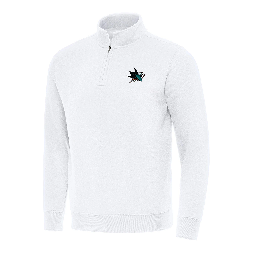 Men's Antigua White San Jose Sharks Victory Quarter-Zip Mock Sweatshirt