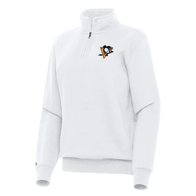 Women's Antigua White Pittsburgh Penguins Victory Quarter-Zip Sweatshirt