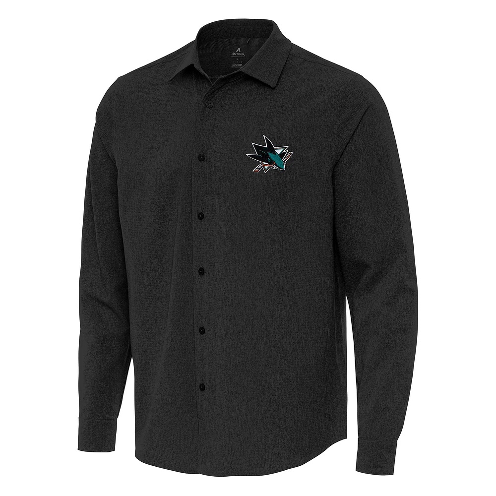 Men's Antigua Black San Jose Sharks Exposure Woven Long Sleeve Button-Up Shirt