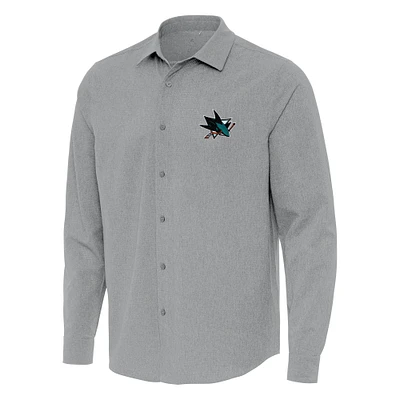 Men's Antigua Gray San Jose Sharks Exposure Woven Long Sleeve Button-Up Shirt