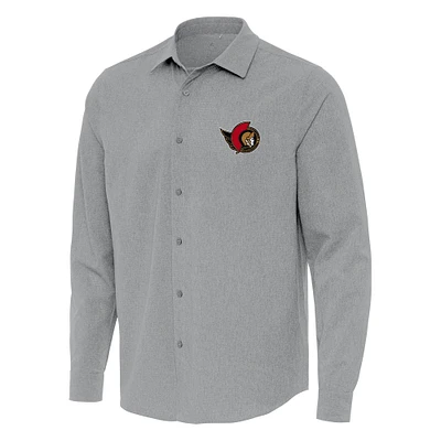 Men's Antigua Gray Ottawa Senators Exposure Woven Long Sleeve Button-Up Shirt
